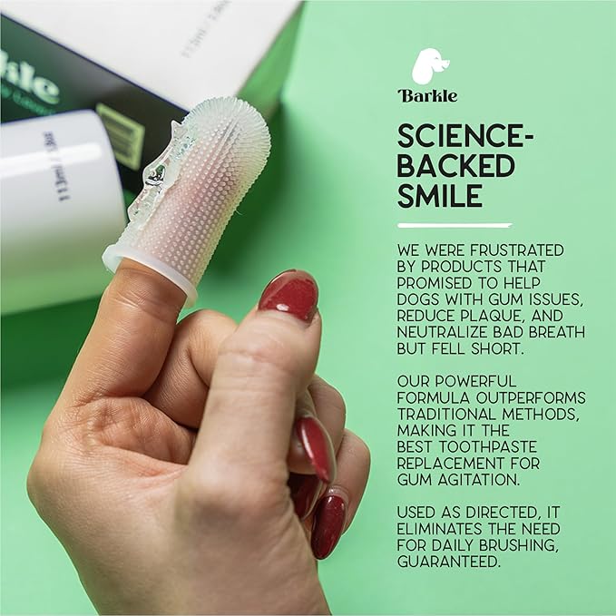 Barkle Vet Approved Dog Teeth Cleaning Toothpaste & Tooth Brushing Kit | Eliminate Plaque, Tartar & Bad Breath | Mint Dog Breath Freshener Gel | Puppy & Small Breed Safe | Free Finger Brush (60 Days)-PawvioPets