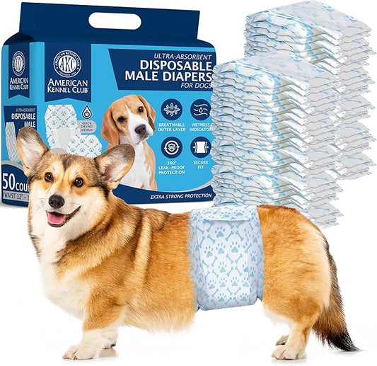 American Kennel Club Male Dog Wrap, Disposable Diapers with Wetness Indicator, Small, 50 Count-PawvioPets