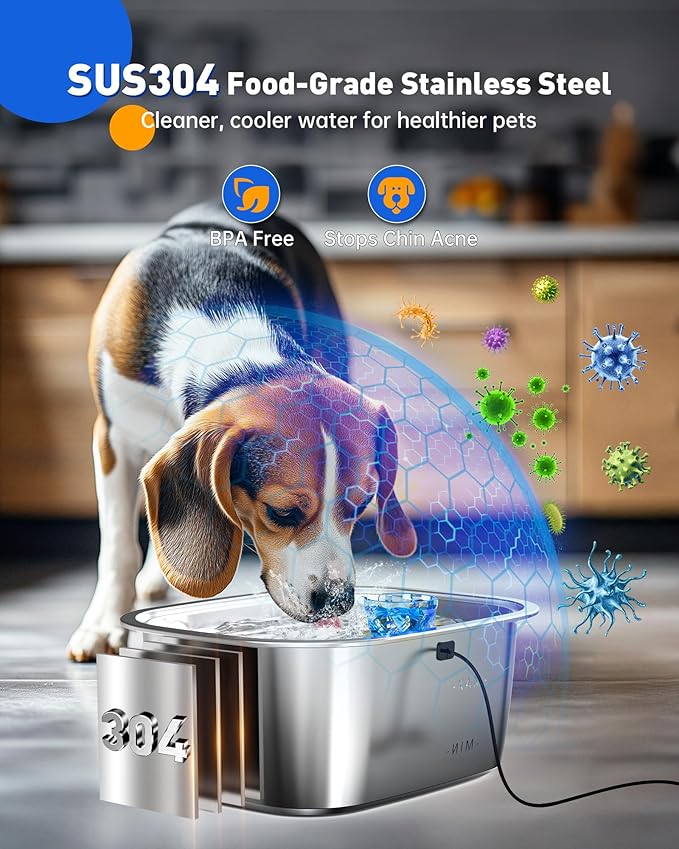 Dog Water Fountain for Large Dogs Stainless Steel, 3Gal Extra Large Dog Water Bowl Dispenser with 2 Filters & Visual Window, Automatic Filtered Pet Fountain Indoor, Quiet Safe Pump with LED Indicator-PawvioPets