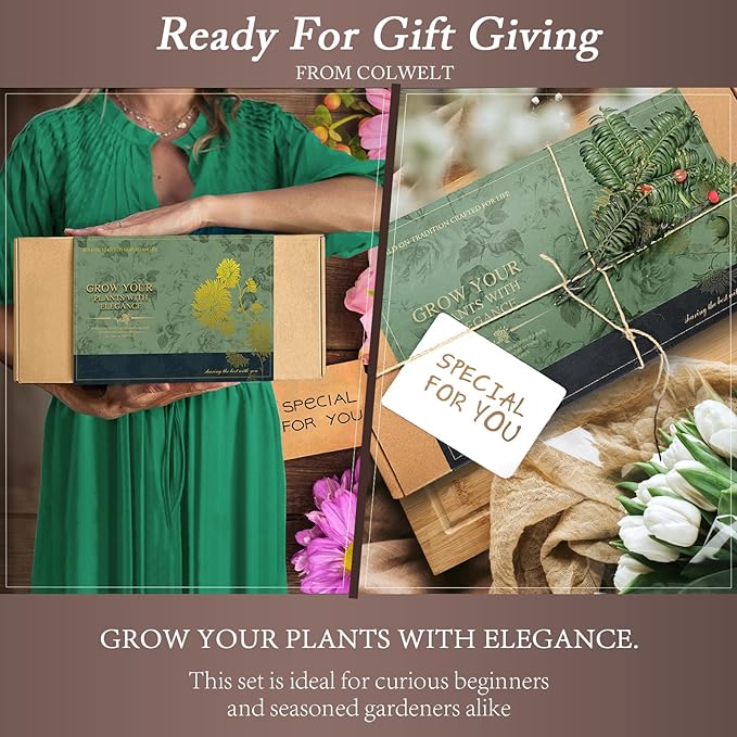 Colwelt Garden Tools Set, 8 Piece, Heavy Duty Gardening Tools with Wooden Handle, Including Garden Tote, Kneeling Pad, Gloves, Pruner, Trowel, Tulip Trowel, Cultivator - Gardening Gifts for Women Men-PawvioPets