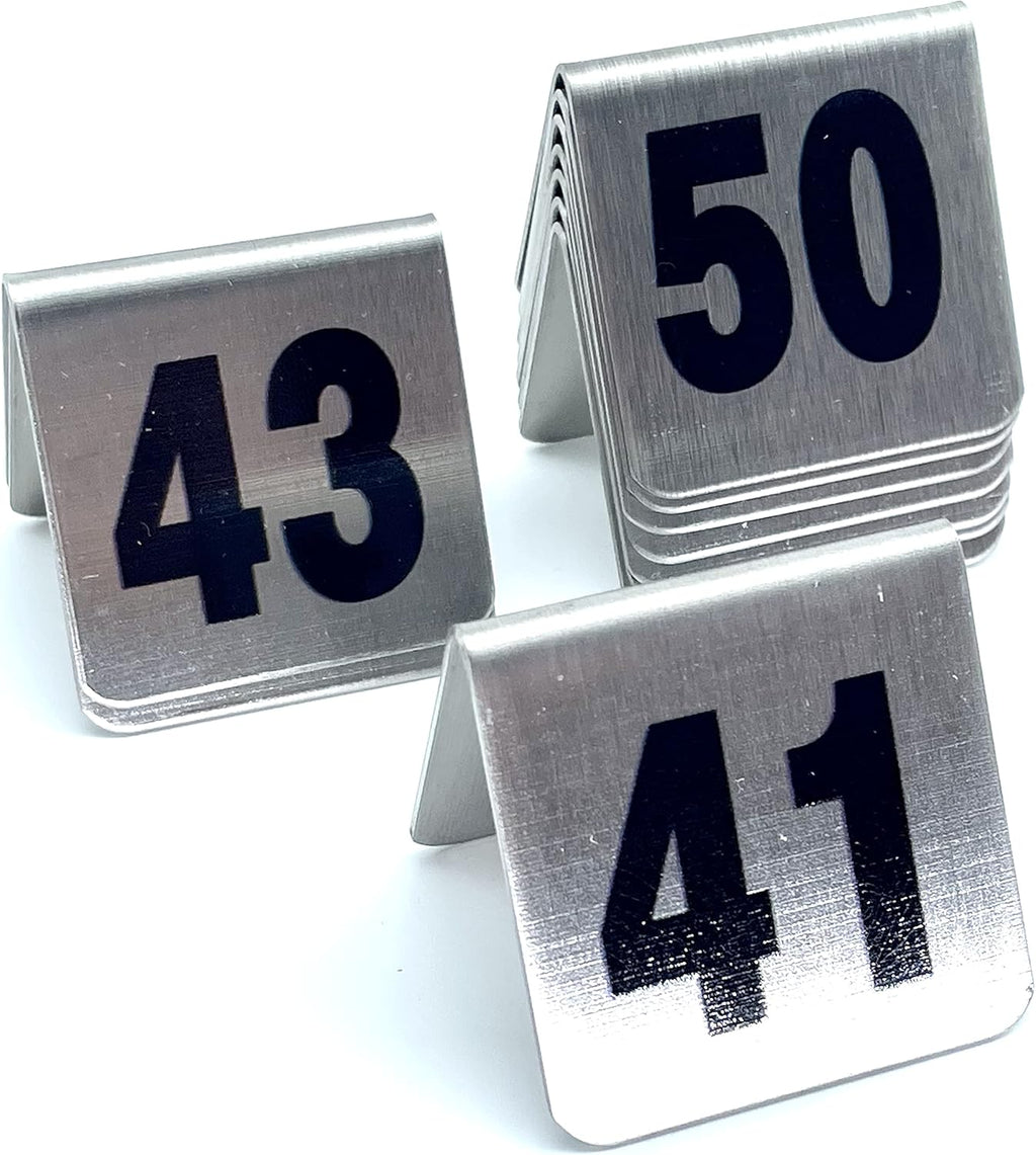 10 Pcs Metal Place Cards Stackable Tent Style Table Numbers，Place Card Holders for Celebration Wedding Party Restaurants Cafes Bars Gatherings meeting Room Board Game Serial (Small 41-50, Black)