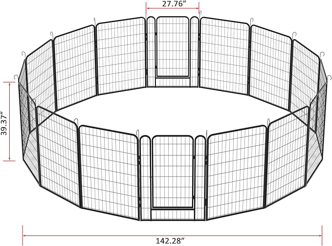 Dog Playpen, Outdoor Dog Fence, 16 Panels, 40" H Dog Pen for Large/Medium/Small Dogs, Heavy Duty Metal Pet Fence with Gate, Portable Dog Fence for RV Camping and Yard (Black)-PawvioPets