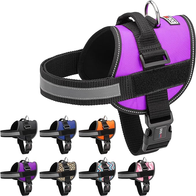 Dogline Dog Harness, Reflective No-Pull Adjustable Vest with Handle for Walking, Training, Breathable, No - Choke Harness for Small, Medium or Large Dogs Room for Patches Girth 27 to 34 in Purple-PawvioPets
