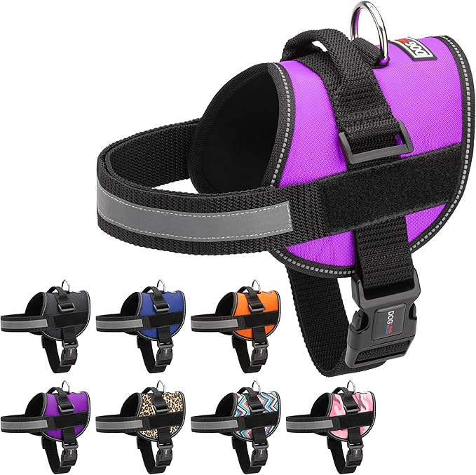 Dogline Dog Harness, Reflective No-Pull Adjustable Vest with Handle for Walking, Training, Breathable, No - Choke Harness for Small, Medium or Large Dogs Room for Patches Girth 22"-28" in Purple-PawvioPets