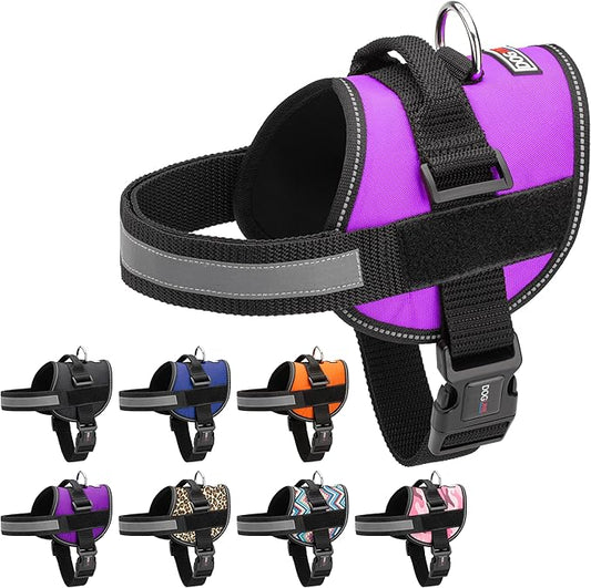 Dogline Dog Harness, Reflective No-Pull Adjustable Vest with Handle for Walking, Training, Breathable, No - Choke Harness for Small, Medium or Large Dogs Room for Patches Girth 15 to 18 in Purple-PawvioPets