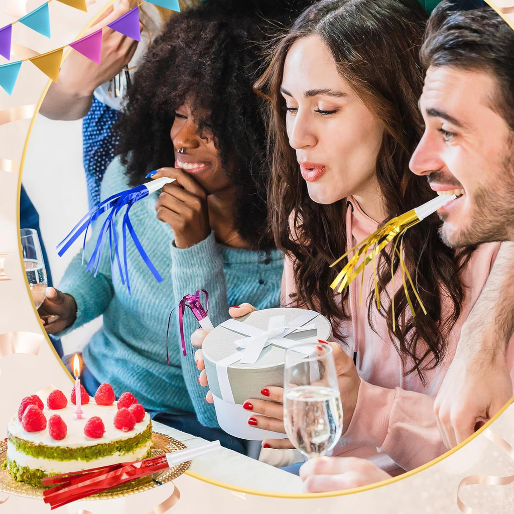 12 Pcs Glitter Noise Makers Metallic Fringed Party Blower for Adults Birthday Graduation New Years Party Favors Supplies (Colorful)