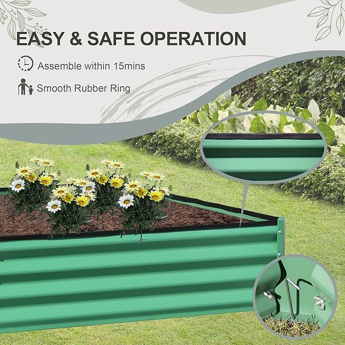 Domi Galvanized Raised Garden Bed, 8x4x1Ft Thickening Metal Planter Box for Vegetables Bottomless for Backyard Outdoor, 1" Deep w/ 228 Gallon Capacity - Green-PawvioPets