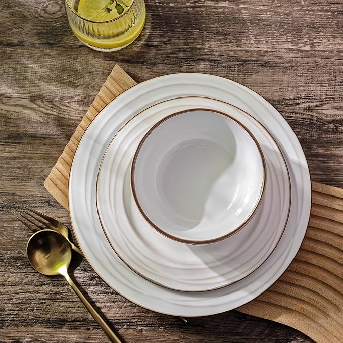 GBHOME Ceramic Dinnerware Sets,18 pcs Embossed Elegant Stoneware Plates and Bowls Sets, Housewarming Wedding Gift | Dishwasher & Microwave Safe | Dishes Set Service for 6-PawvioPets