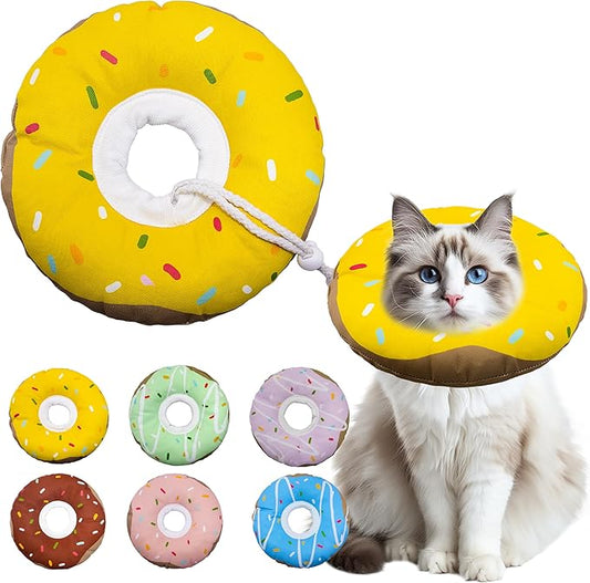 Cat Cone Collar Soft, Adjustable Cat Recovery Collar Kitten Cones to Stop Licking, Cute Donut E Collar After Surgery, Cats Neck Pillow Cone Elizabethan Cones of Shame (Waterproof Yellow, Large)-PawvioPets