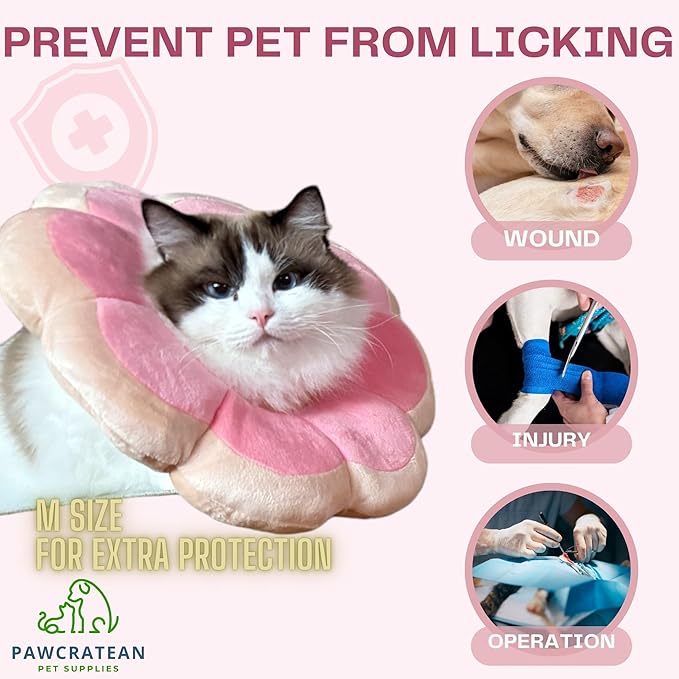 Adjustable Comfy Flower Style Elizabeth Collar for Cats and Puppies Soft Recovery Cone Pet Protective Neck Collar (Pink, Small)-PawvioPets