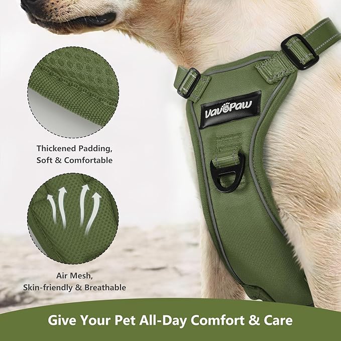 Dog Seat Belt Harness for Car, Dog Car Harness Adjustable Mesh Breathable & Dogs Seatbelt Safety Tether with Elastic Bungee for Small Medium Large Pets(Army Green, S)-PawvioPets