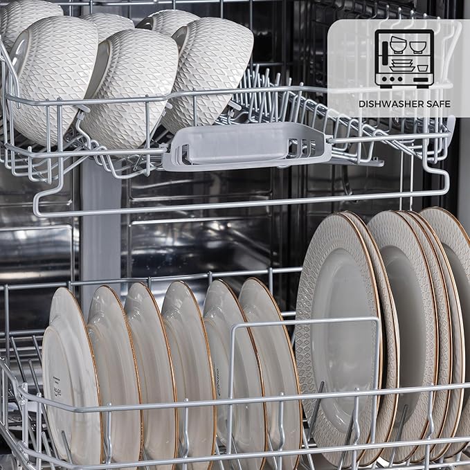 GBHOME Ceramic Dinnerware Sets,18 pcs Embossed Elegant Stoneware Plates and Bowls Sets, Housewarming Wedding Gift | Dishwasher & Microwave Safe | Dishes Set Service for 6-PawvioPets