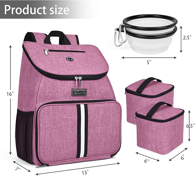 BAGLHER丨Dog Travel Bag, Airline Approved Pet Supplies Backpack, Dog Travel Backpack with 2 Silicone Collapsible Bowls and 2 Food Baskets-PawvioPets