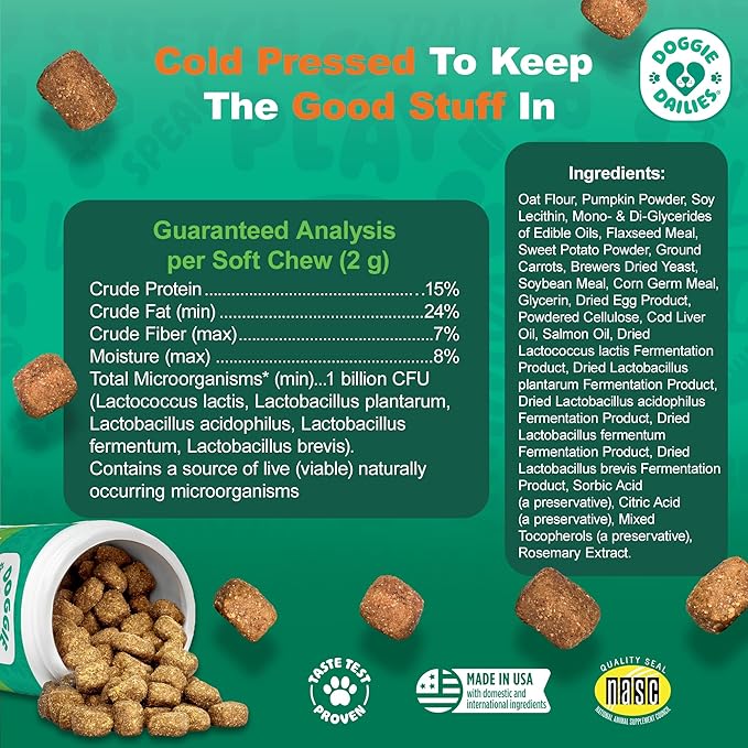 Doggie Dailies Probiotics for Dogs - Advanced Dog Probiotics with Prebiotics - Promotes Digestive Health - Supports Immune System and Overall Health (Pumpkin) 225 Soft Chews-PawvioPets