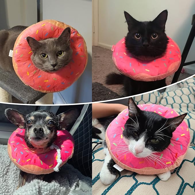 BINGPET Cute Donut Recovery Collar for Cats and Puppies, Soft Adjustable Protective Pet E Collar Neck Cone After Surgery, Fit for Kitties, Small Dogs-PawvioPets