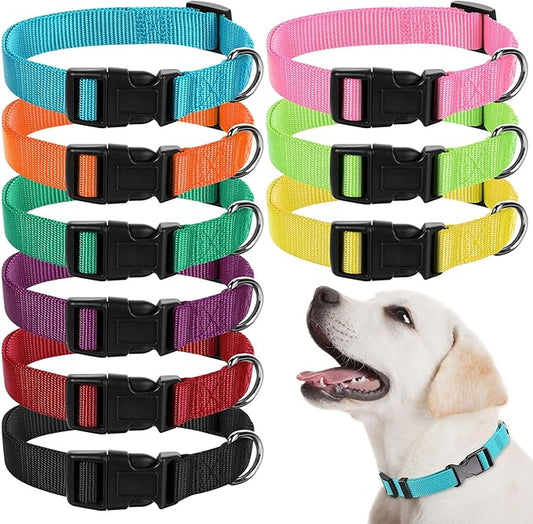 9 Pieces Adjustable Dog Collar for Animal, Soft Nylon Pets Puppy Collar with Quick Release Buckle Holder Bulk for Dogs Walking Running Training(Medium,Bright Colors)-PawvioPets