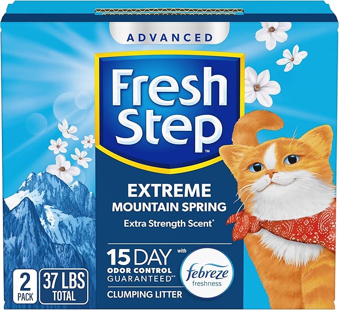 Fresh Step Advanced Extreme Clumping Litter with Febreze Freshness with Mountain Spring Scent, Fights Odor on Contact, 37 lbs. (2 x 18.5 lb. Box)-PawvioPets