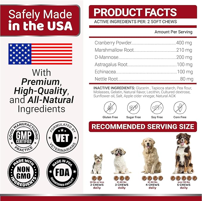 Dog UTI Treatment - 170 Treats - Cranberry Supplement for Dogs - Bladder Control - Urinary Tract Infection Treatment - UTI Medicine Multivitamin - Vitamins and Supplements - Made in USA-PawvioPets