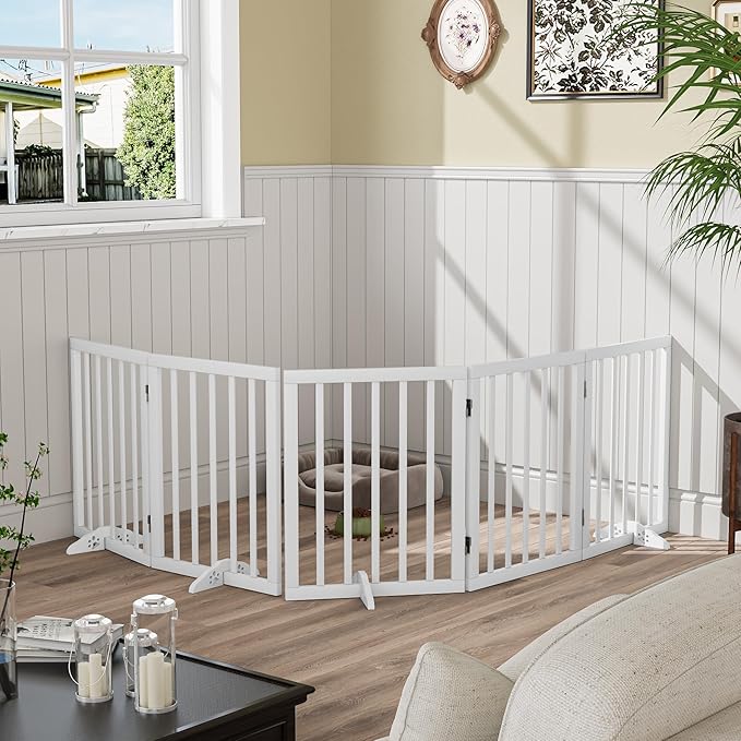 Freestanding Foldable Dog Gate 2 Panel,Fully Assembled Dog Gates for Doorways, Wooden Pet Gates for The House, 24-inch Tall Door Gate Indoor-PawvioPets