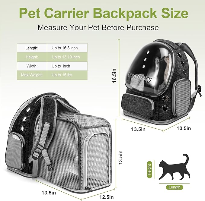 Expandable Cat Backpack,Cat Bubble Backpack Carrier for Carrying Cats, Pets and Small Dogs,Airline-Approved,Designed for Travel, Hiking, Walking,Car （Black-PawvioPets