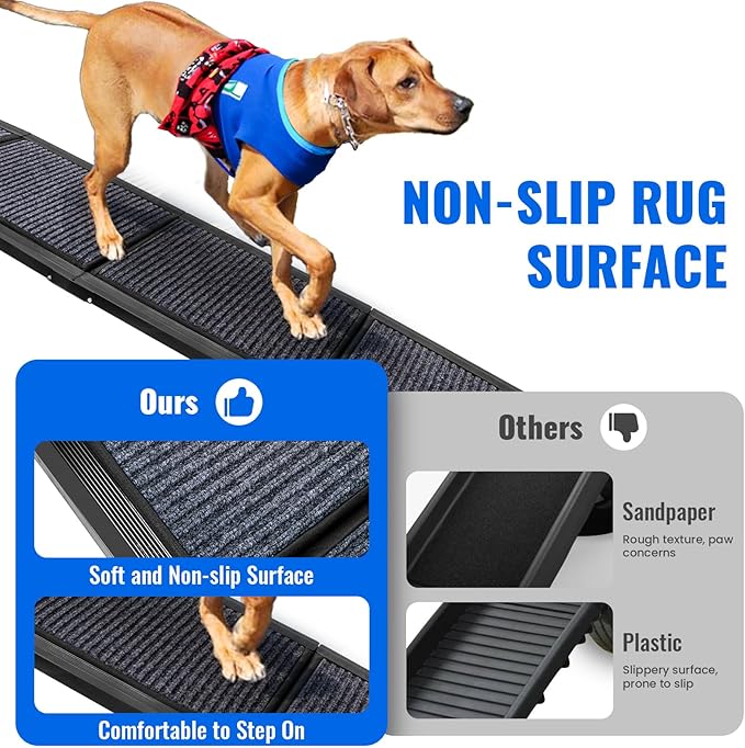 Dog Ramp for Car, 63"x17" Foldable Car Ramp for Dogs, Dog Car Dog Ramps for Large Dogs SUV, Car Dog Ramp with Non-Slip Rug Surface, Folding Dog Ramp for Truck, SUV-PawvioPets