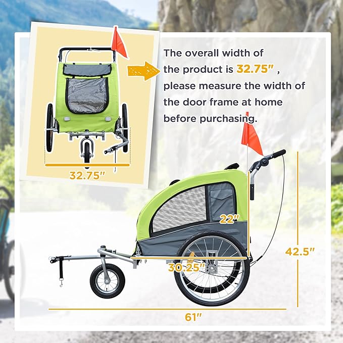 Aosom Dog Bike Trailer 2-in-1 Pet Stroller with Canopy and Storage Pockets-PawvioPets
