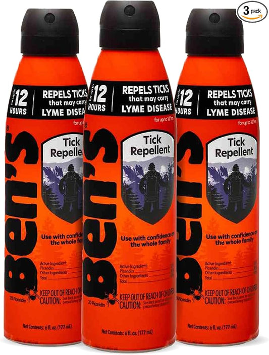 Ben's Tick Repellent - Tick, Mosquito & Insect Repellent Spray for Adults & Children - Bug Spray with 20% Picaridin - Offers 12 Hours of Protection - 6 fl oz (Pack of 3)-PawvioPets