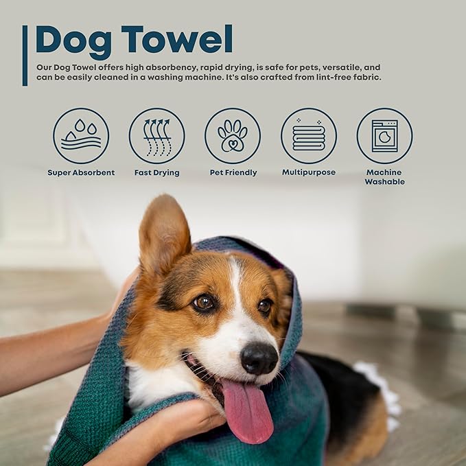 Extra Large Dog Towel Soft Absorbent Bath Pet Towels for Drying Dogs, Elastic Terry Microfiber Soft Towel, Machine Washable, Quick Dry, Multipurpose (L, XL, 2XL) (Green, L)-PawvioPets