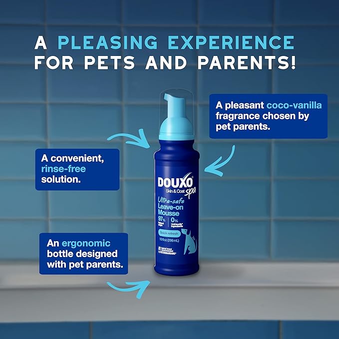 DOUXO® Skin & Coat SPA - Ultra-Safe Quick Refresh Leave-on Mousse for Dogs, 10 fl oz, Safely Cleans and Refreshes, Leaves The Coat Soft, Radiant and Smelling Great, Skin-Friendly Formula-PawvioPets