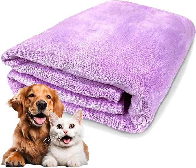 Extra Large Dog Towel Soft Absorbent Bath Pet Towels for Drying Dogs, Elastic Terry Microfiber Soft Towel, Machine Washable, Quick Dry, Multipurpose (L, XL, 2XL) (Purple, 2XL)-PawvioPets