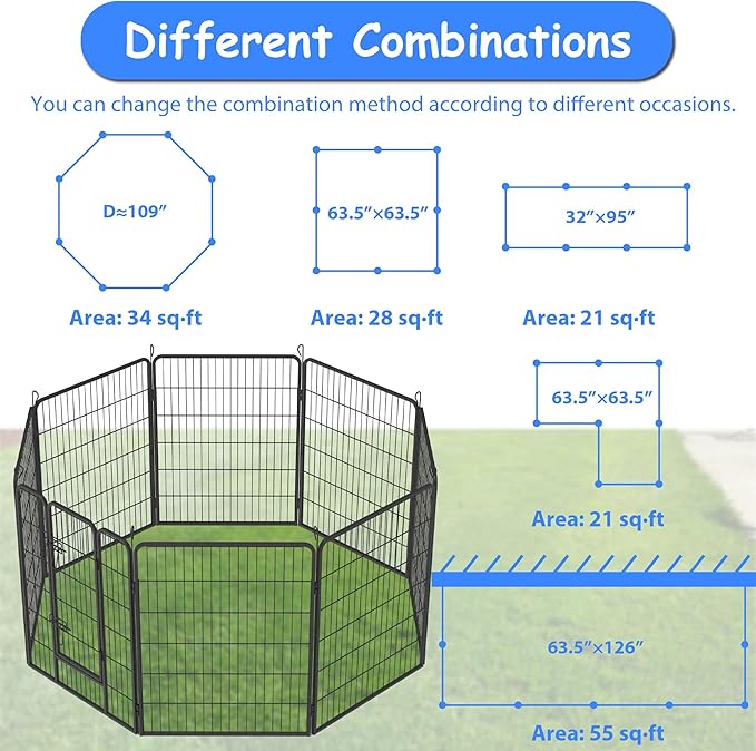 Dog Playpen, Outdoor Dog Fence, 8 Panels, 40" H Dog Pen for Medium/Small Dogs, Heavy Duty Metal Pet Fence with Gate, Portable Dog Fence for RV Camping and Yard (Black)-PawvioPets