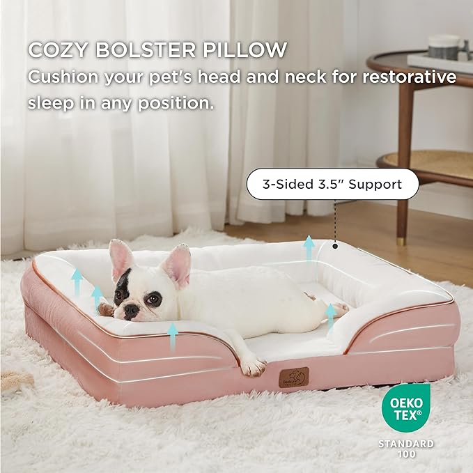 Bedsure Orthopedic Dog Bed Medium Size Dogs - Washable Medium Dog Cat Bed Waterproof, Comfort Pet Couch Sofa with Washable Removable Cover, Pets Bed with Nonskid Bottom, Pink, 28"-PawvioPets