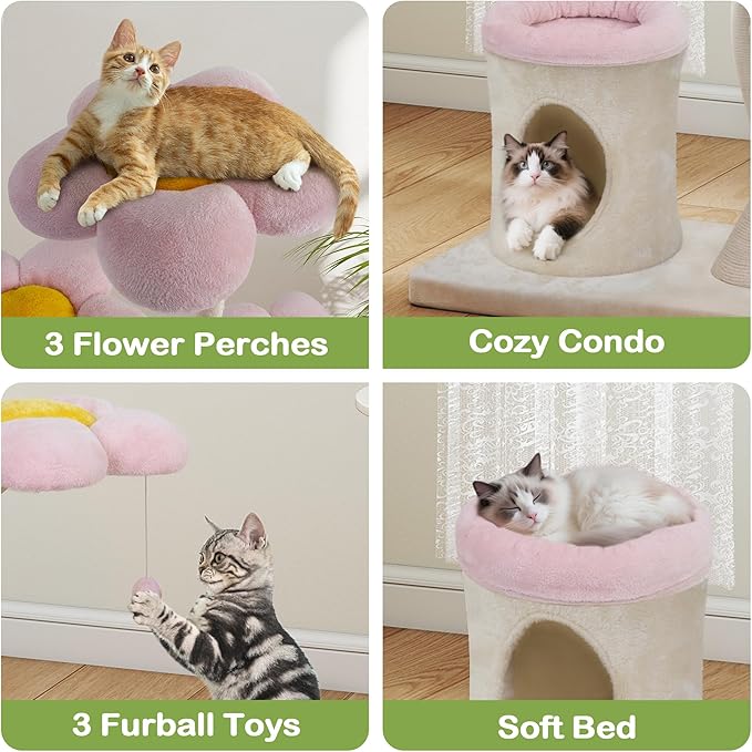 COZIWOW Aesthetic Cat Tree for Large Cats, 57'' Tall Modern Cat Tree Tower Scratching Post with Large Condo, Cat Bed, Side Perch, Luxury Cat Gifts-PawvioPets