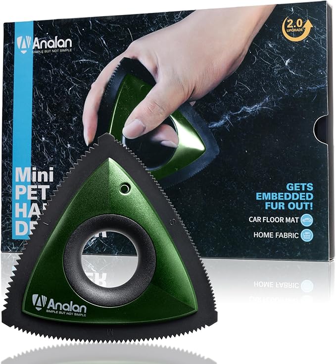 Analan Mini Pet Hair Remover for Car Detailing Supplies, Carpet Dog Hair Remover for Car Interior, Triangle Dog Hair Remover for Auto Detailing, Couch, Furniture, Lint, Carpet (Forest Green)-PawvioPets
