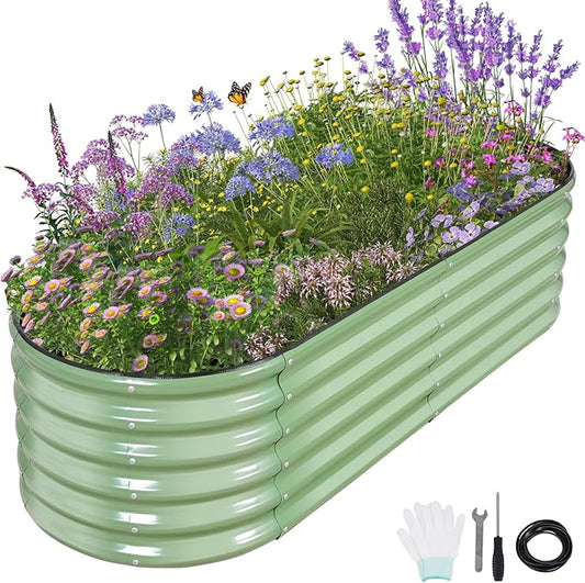 Galvanized Raised Garden Bed Outdoor- Raised Beds for Gardening| Metal Planter Box, Steel Raised Garden Bed Kit with Safety Edging and Gloves for Vegetables, Flower, Herbs (6x2x1.4FT, Green)-PawvioPets