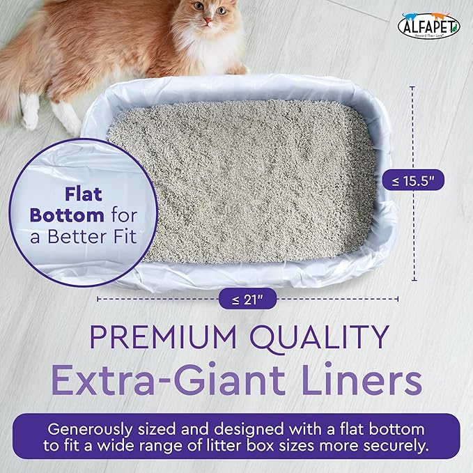 Alfapet Heavy Duty Flat Bottom Cat Litter Box Liners - Extra Giant 15 Count - Tear-Resistant Cat Litter Bags - Kitty Litter Liners for Rectangular Litterbox Pans, 36” x 18” x 2MIL Thick 30 lb Capacity-PawvioPets