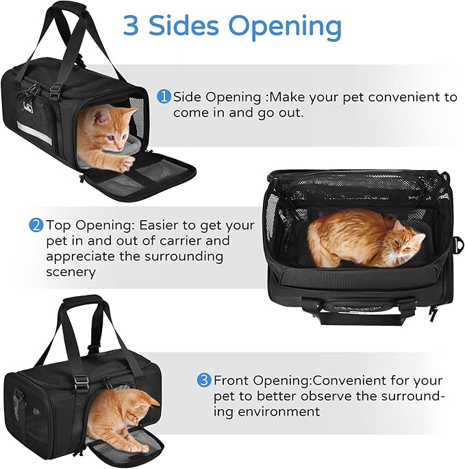 Airline Approved Pet Carrier, Collapsible Cat Carrier, Expandable Dog Carrier, 900D High Density Oxford Cloth, Wear-Resisting, Anti Tearing, Safety Lock Zipper, Reflective Tape-PawvioPets