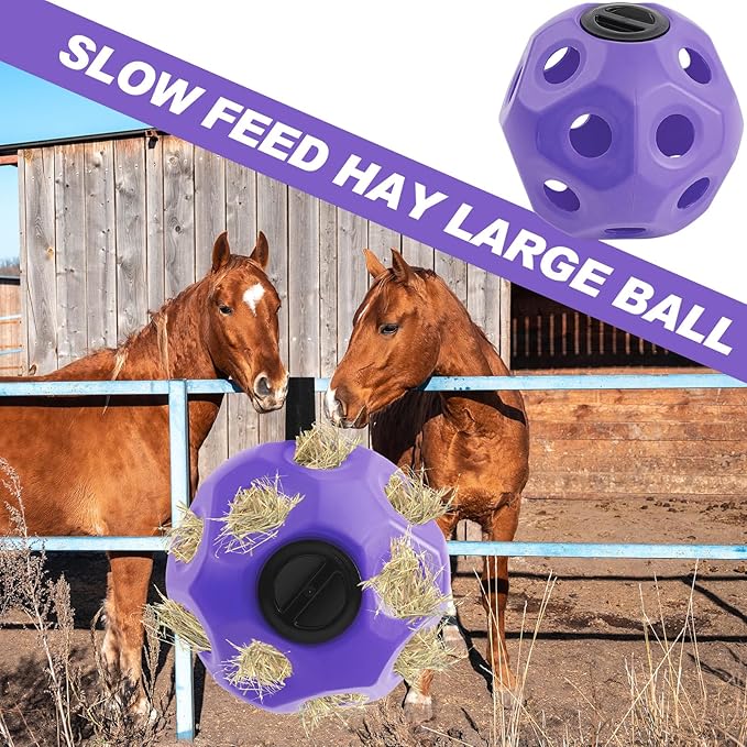 15.75" Hay Ball for Horse with Hanging Strap Slow Feed Horse Treat Ball Extra Large Hanging for Paddock Stall Stable Supplies (Purple)-PawvioPets