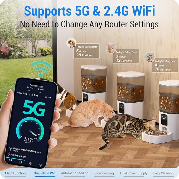 Automatic Cat Feeder with Slow Feed: 5G WiFi Automatic Dog Feeder with Smart APP Control, Auto Cat Food Dispenser with Alexa for Multiple Pets, Detachable for Easy Cleaning - 29 Cup（7L）-PawvioPets