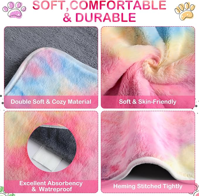 4 Pcs Waterproof Guinea Pig Blankets Washable Small Animal Fleece Bedding Absorbent Guinea Pig Cage Liners Reusable Pet Pee Pad Sleep Mat Pad Cover for Hamster Ferret (Tie Dye Pattern,24 x 16 Inch)-PawvioPets