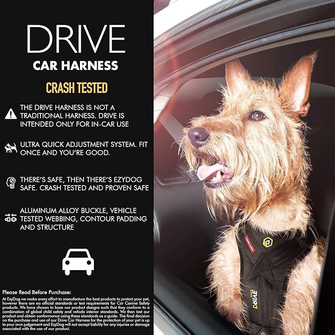 Ezydog Drive Dog Car Harness – Crash Tested and Certified (US-FMVSS 213) Dog Seat Belt Harness for Safe Travel, Adjustable with Padded Comfort (Medium)-PawvioPets