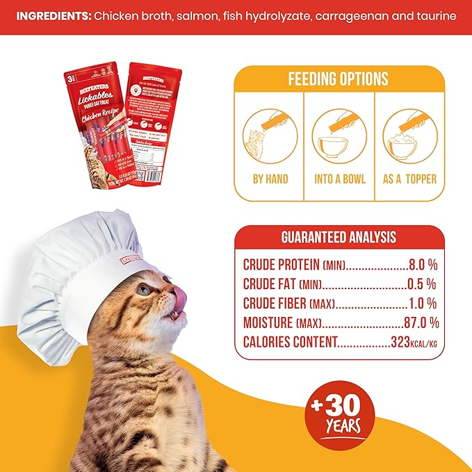 Beefeaters Cat Treats Lickable Puree 1.59oz (12-Pack) – Chicken, Grain-Free, Taurine-Enriched, Ideal for Training & Interactive Feeding-PawvioPets