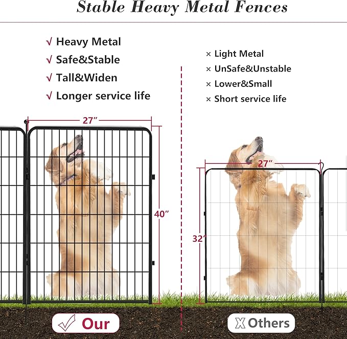 Dog Playpen 40 inch 20 Panels Indoor Outdoor Dog Pen for Large/Medium/Small Dogs Heavy Duty Metal Dog Fence Outdoor for Yard, Puppy Playpen with Door Portable Pet Fence for RV Camping Yard-PawvioPets