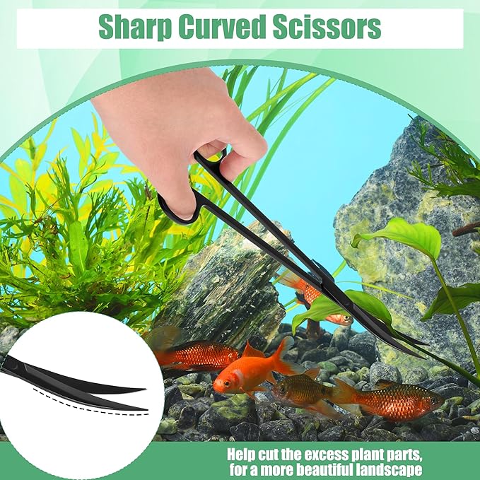 Aquarium Aquascape Tools Kit, 4 in 1 Anti-Rust Aquatic Plant Aquascaping Tool Stainless Steel Black Tweezers Scissors Spatula for Aquarium Tank Clean Fish Tank Aquascape Tools Sets (Black)-PawvioPets