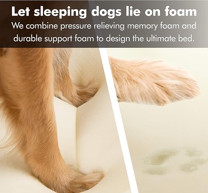 Friends Forever X-Large Dog Bed, Orthopedic Dog Sofa Memory Foam Mattress, Calming Dog Couch Bed, Wall Rim Pillow, Water Resistant Liner, Washable Cover, Non-Slip Bottom, Chester, X-Large Khaki Beige-PawvioPets