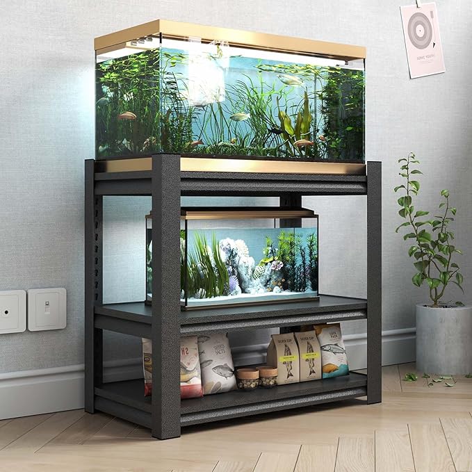 Fish Tank Stand,3-tier Rack Shelf Heavy Duty Metal Frame Aquarium Stand 20 Gallon,Reptile Terrarium Stand for 30 Gallon Long Aquarium,Reptile Tank Stand,Breeder Tank Stand,31.5"*18"*34"-PawvioPets