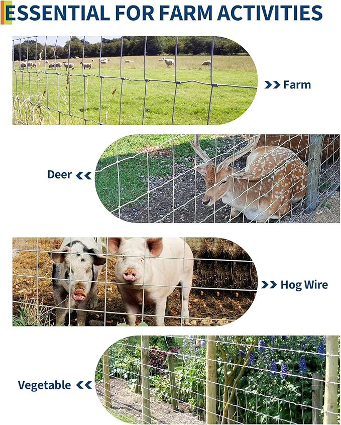 9GA Thickened Heavy Duty Cattle Farm Fence, 4ft x 164ft Galvanized Goat Deer Fence, Heavy Zinc Coating Hog Wire Fencing for Farm Livestock Animals Protection-PawvioPets