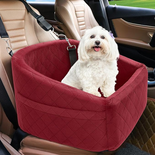 Dog Car Seat for Small Medium Dogs,Detachable Washable Dog Booster Seat Under 30lbs, Pet Car Seats Travel Bed with Storage Pockets and Safety Belt(Red)-PawvioPets
