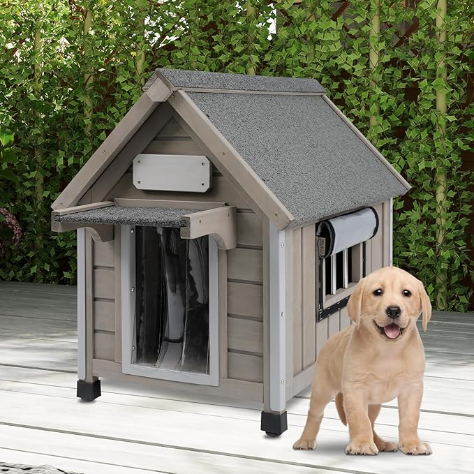 Dog House Outdoor Indoor Waterproof for Small Dog with Anti-Chewing Iron Frame, Raised Feet, Weatherproof Doghouse Kennel Puppy Shelter with Removable Floors(18" L*28.5" W*24" H)-PawvioPets