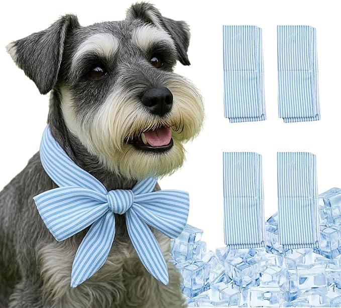 4pcs Cooling Scarf for Pets,Summer Cooling Scarves Keep Cats and Dogs Cool, Reused,Rrecycled,Suitable for Dogs (4pcs-Blue Stripe)-PawvioPets